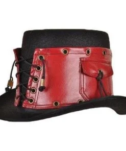 Tabi's Characters Top Hats Red Leather Steampunk Hat