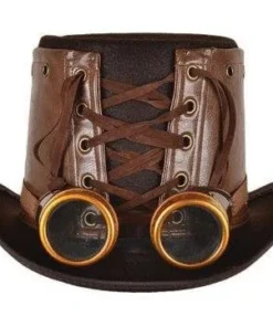 Tabi's Characters Brown Leather Steampunk Hat With Goggles