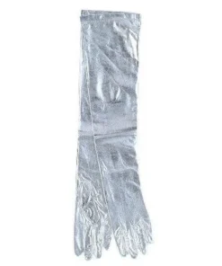 Unknown Shoulder-length Silver Lamé Gloves Adult Halloween Accessory
