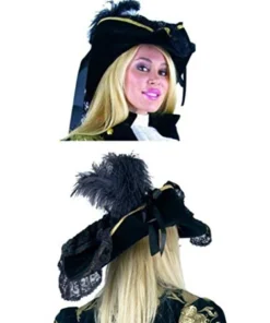 Creative Costuming Ahoy Me Hearties! Black Velvet Lacey Pirate Hat With Feather And Gold Trim