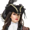 Creative Costuming Ahoy Me Hearties! Black Velvet Lacey Pirate Hat With Feather And Gold Trim