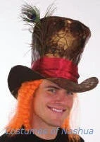 Creative Costuming Top Hats Mad Hatter Brown Top Hat With Orange Hair