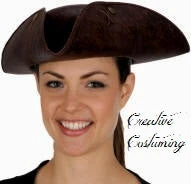 Creative Costuming Ahoy Me Hearties! Brown Distressed Faux Leather Tricorn Hat