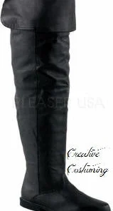 Creative Costuming Thigh High, Renaissance Or Pirate Leather Boot W/Cuffed Collar Medieval